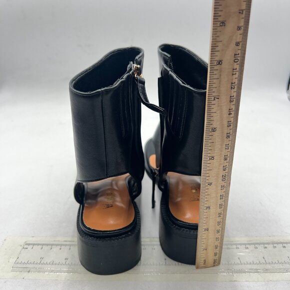 Wo Wagas Black Ankle Boots Chunky Low Heels Flip Flop Open Toe Side Zip Sandals - Picture 5 of 8